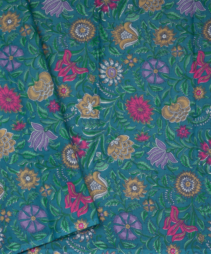Light green navy blue cotton handloom chettinad saree