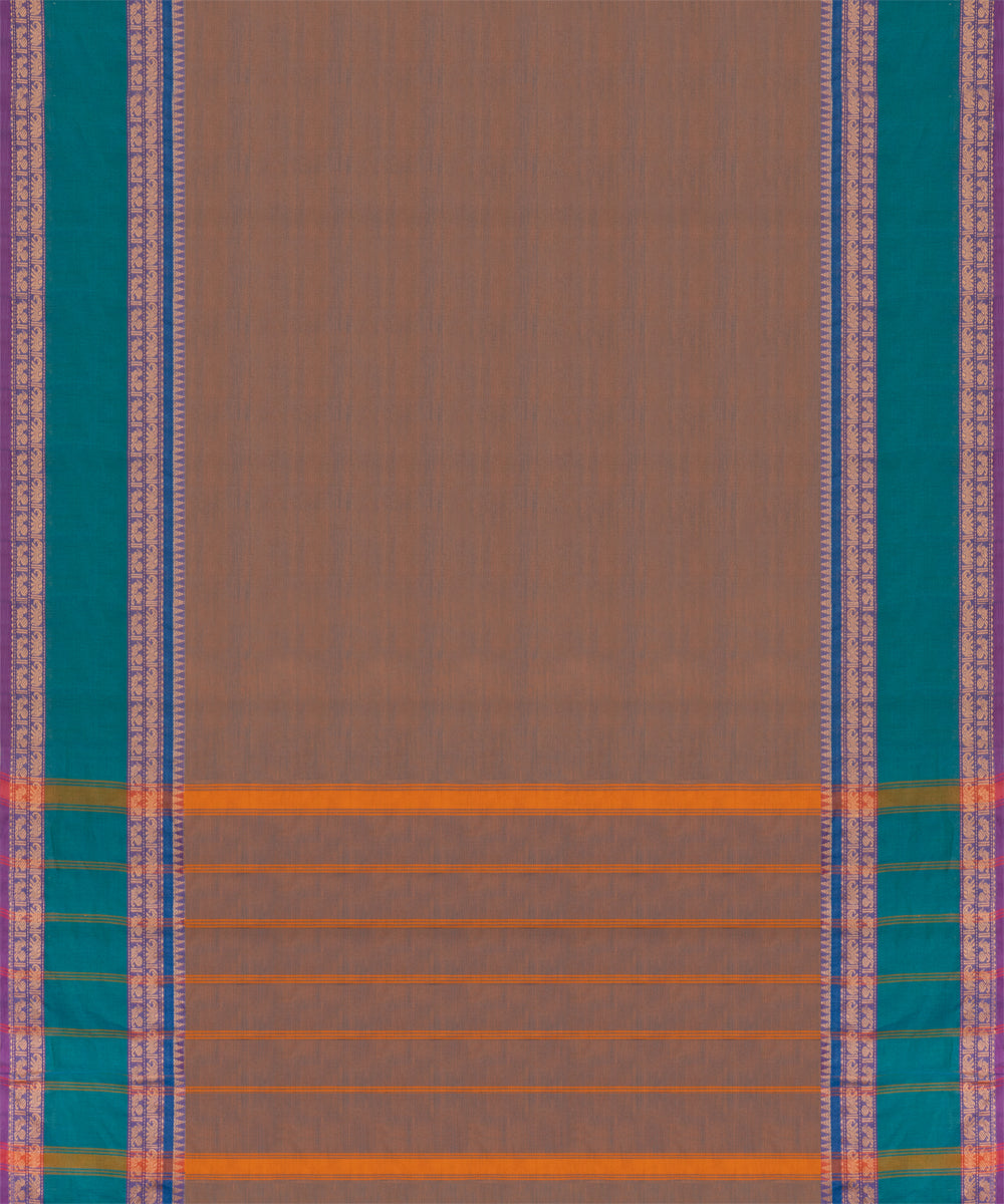Beige green cotton handloom chettinad saree