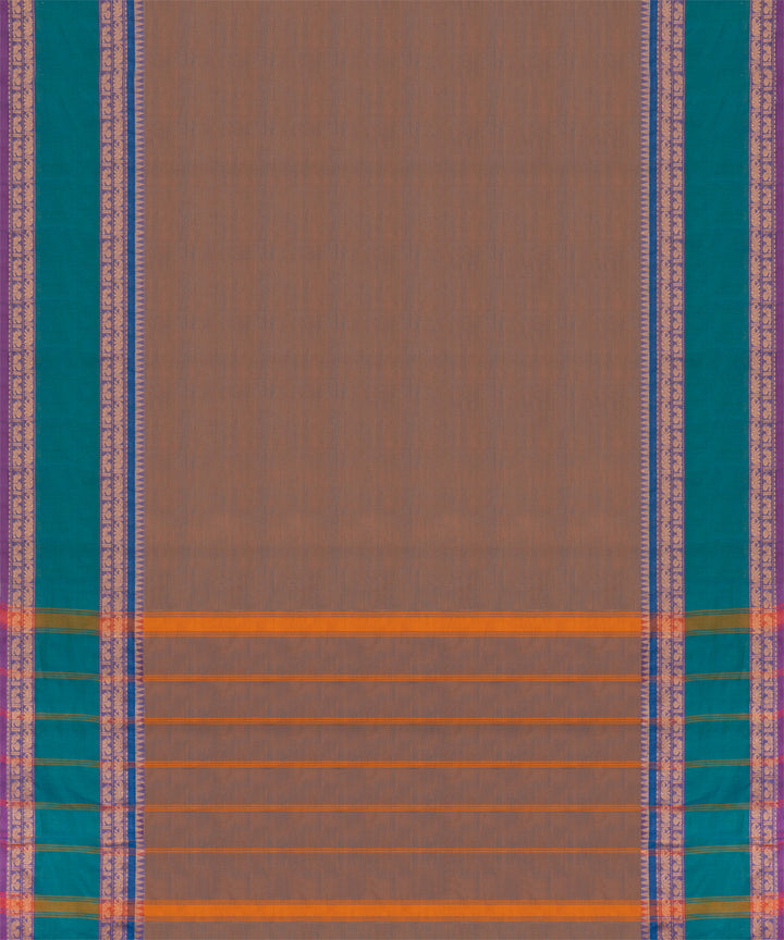 Beige green cotton handloom chettinad saree