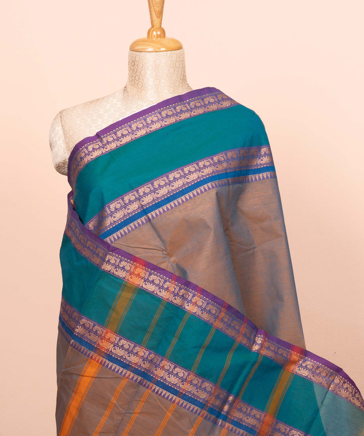 Beige green cotton handloom chettinad saree