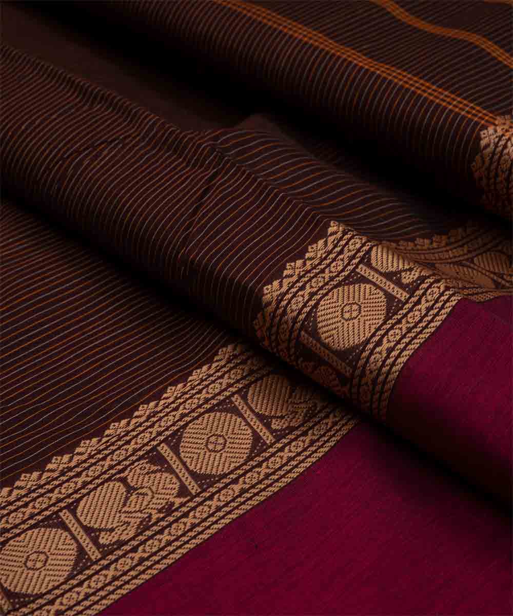 Brown yellow cotton handloom chettinad saree