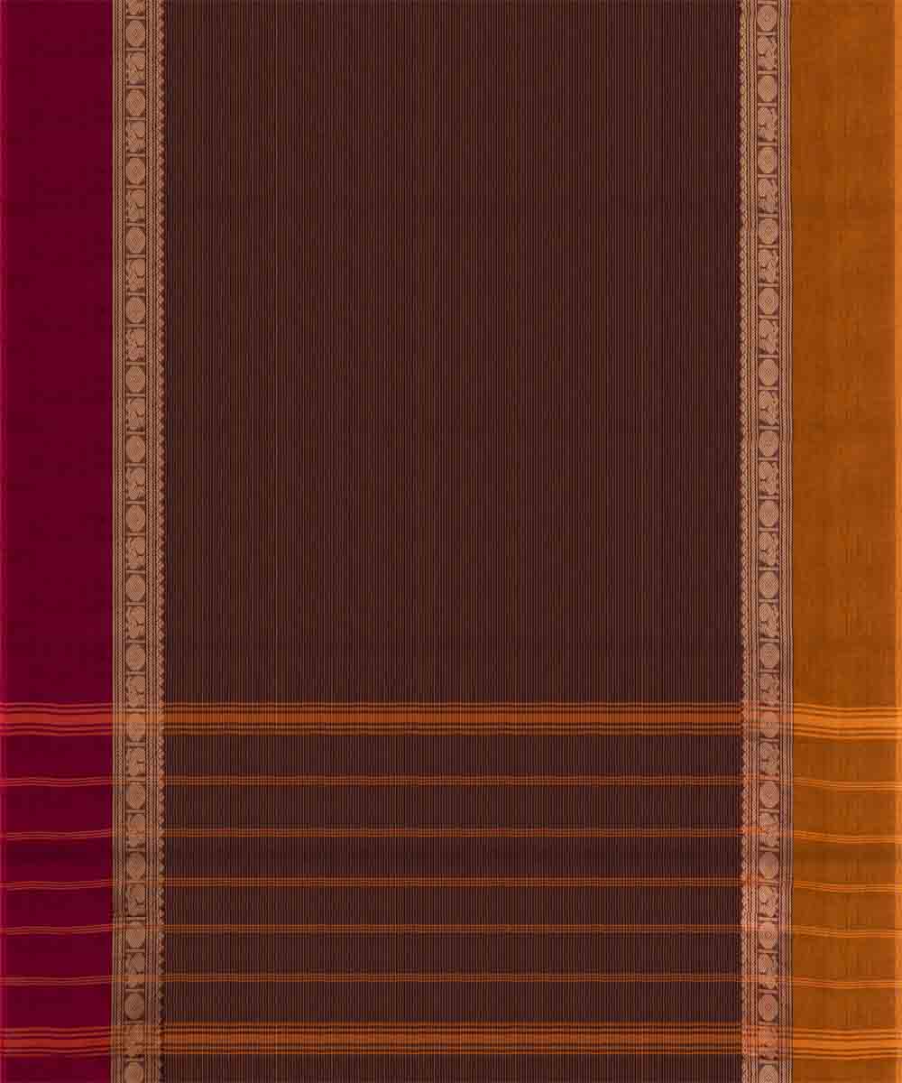 Brown yellow cotton handloom chettinad saree
