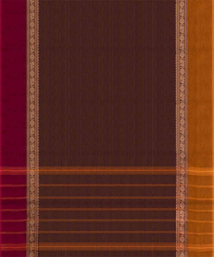 Brown yellow cotton handloom chettinad saree