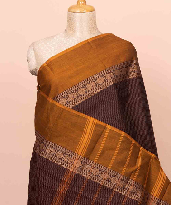 Brown yellow cotton handloom chettinad saree