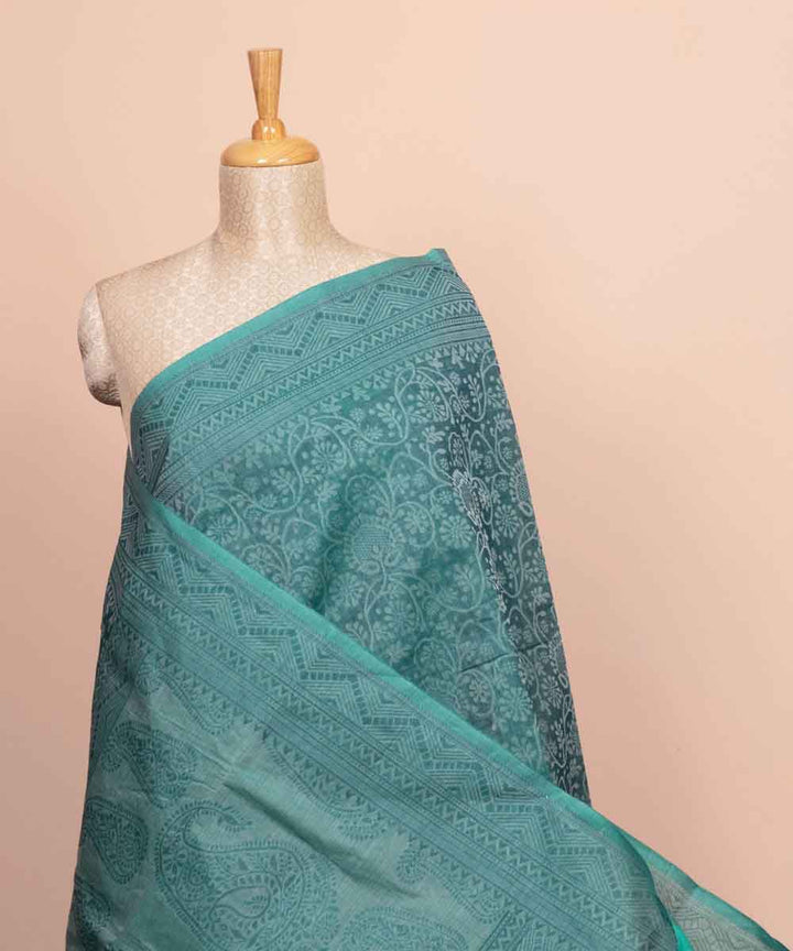 Teal green handloom south cotton saree