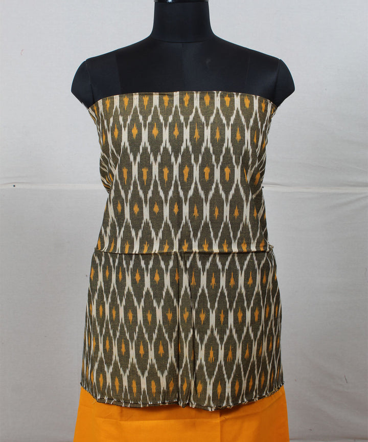 Olive green mustard handwoven cotton pochampally ikat dress material