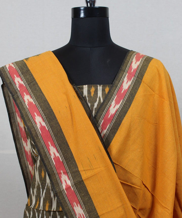 Olive green mustard handwoven cotton pochampally ikat dress material