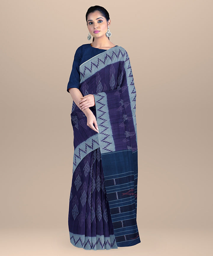 Purple handwoven pochampally ikat cotton saree