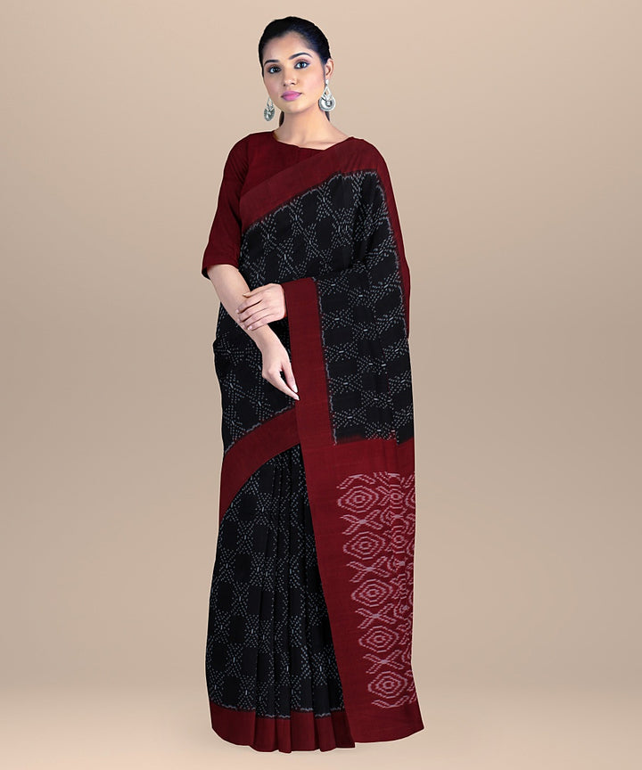 Black red handwoven pochampally ikat cotton saree