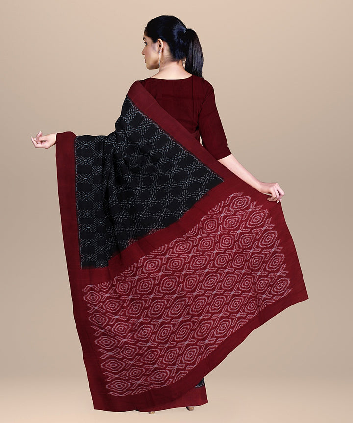 Black red handwoven pochampally ikat cotton saree