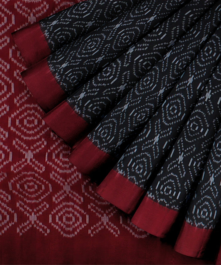 Black red handloom pochampally ikat cotton saree