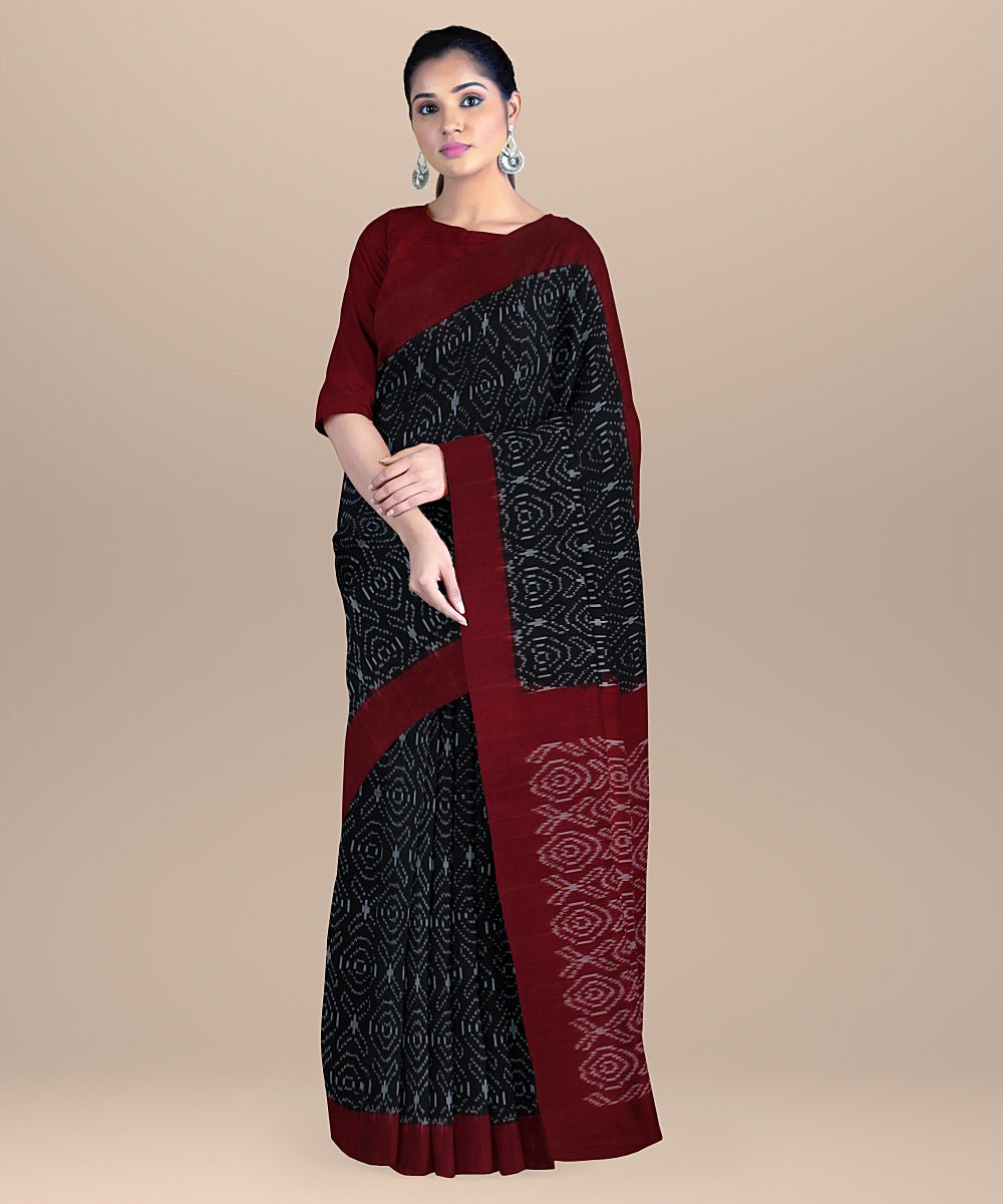 Black red handloom pochampally ikat cotton saree