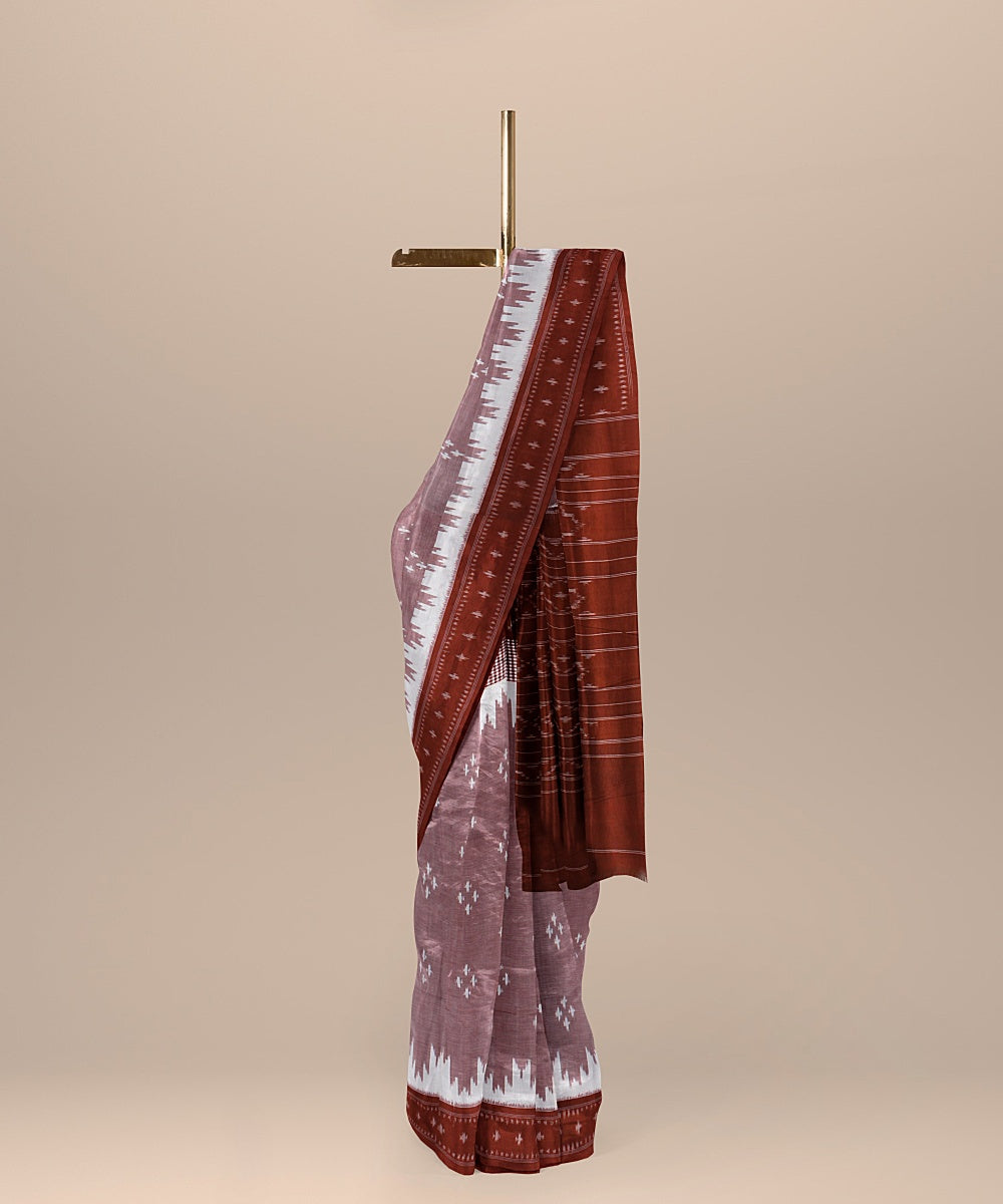 Brown handwoven pochampally ikat cotton saree