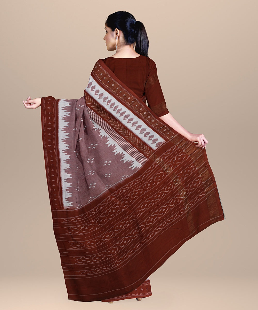 Brown handwoven pochampally ikat cotton saree