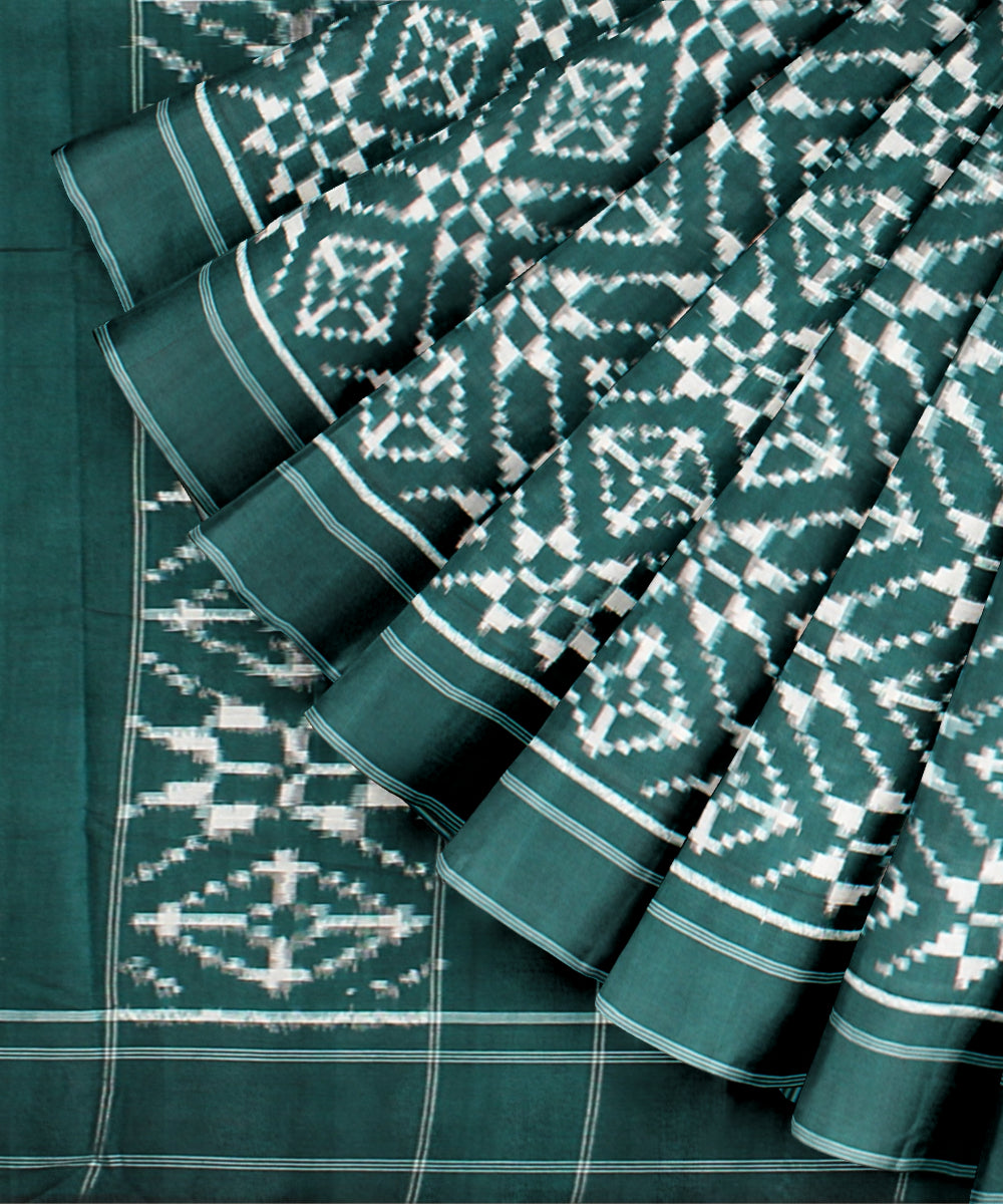 Dark green white teliarumal cotton handwoven pochampally ikat saree