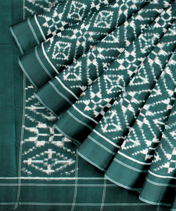 Dark green white teliarumal cotton handwoven pochampally ikat saree