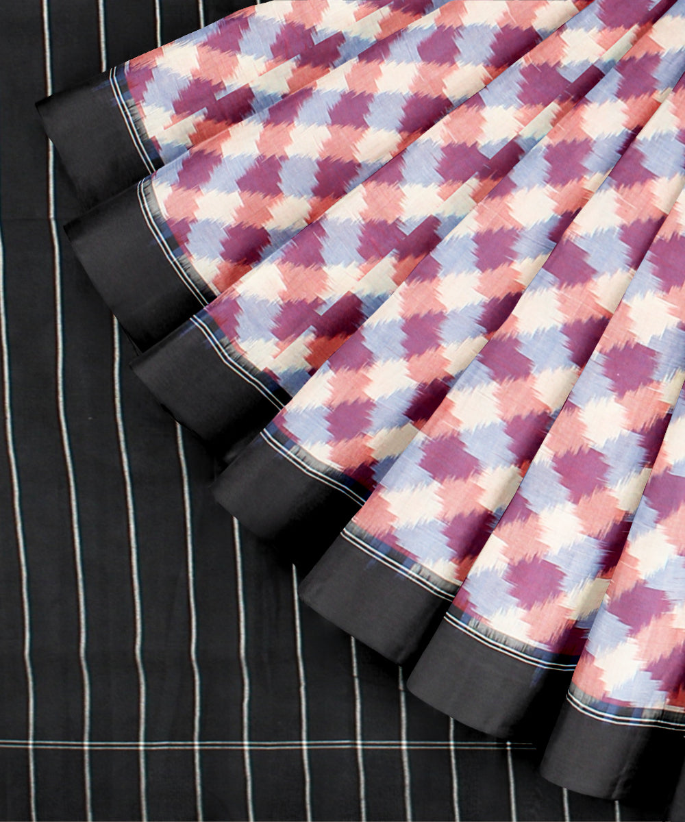 Multicolor white black teliarumal cotton handwoven pochampally ikat saree