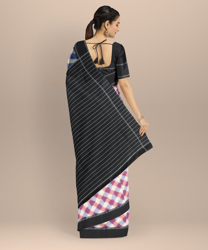 Multicolor white black teliarumal cotton handwoven pochampally ikat saree