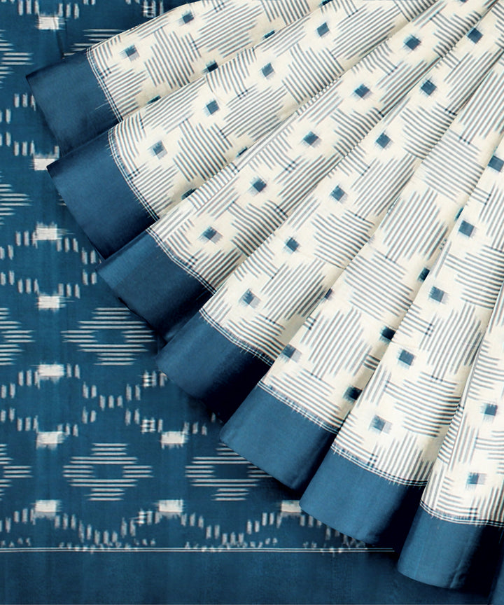 White blue teliarumal cotton handwoven pochampally ikat saree