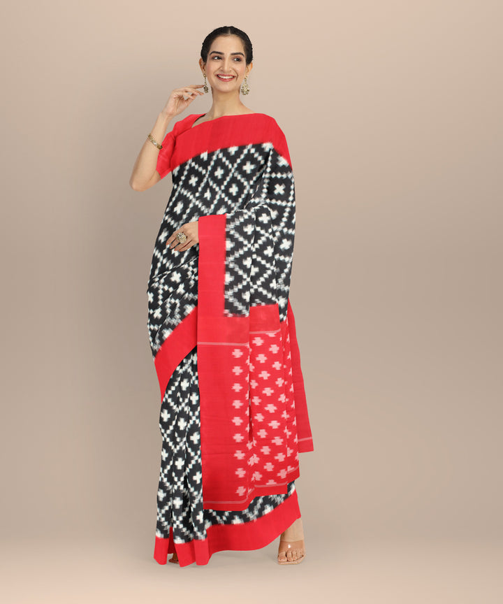 Black red teliarumal cotton handwoven pochampally ikat saree