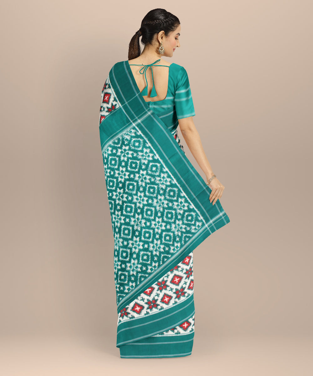 Multicolor green teliarumal cotton handwoven pochampally ikat saree