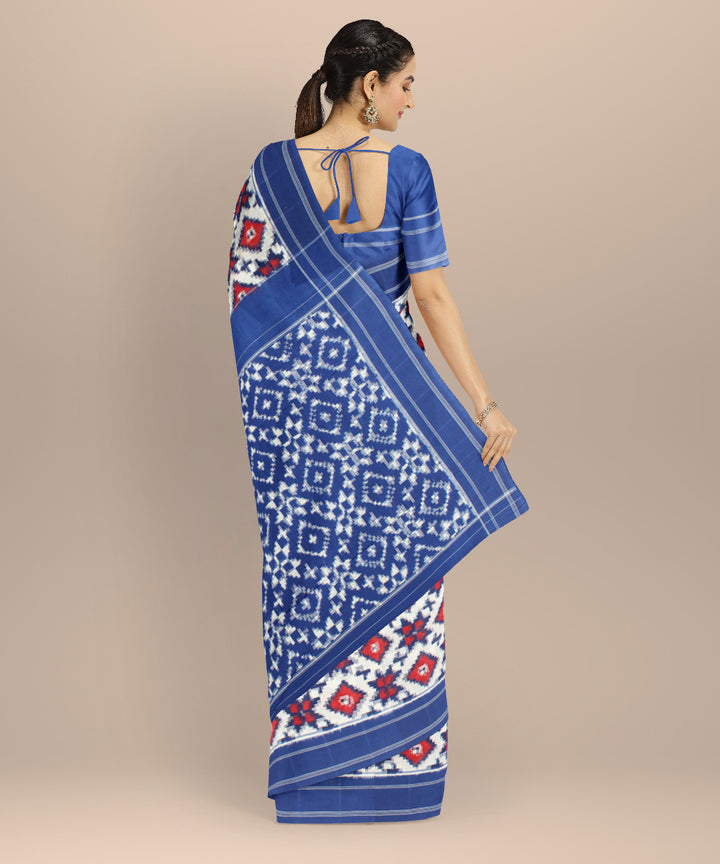 Multicolor red blue teliarumal cotton handwoven pochampally ikat saree