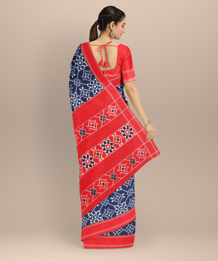 Navy blue red teliarumal handwoven cotton pochampally ikat saree