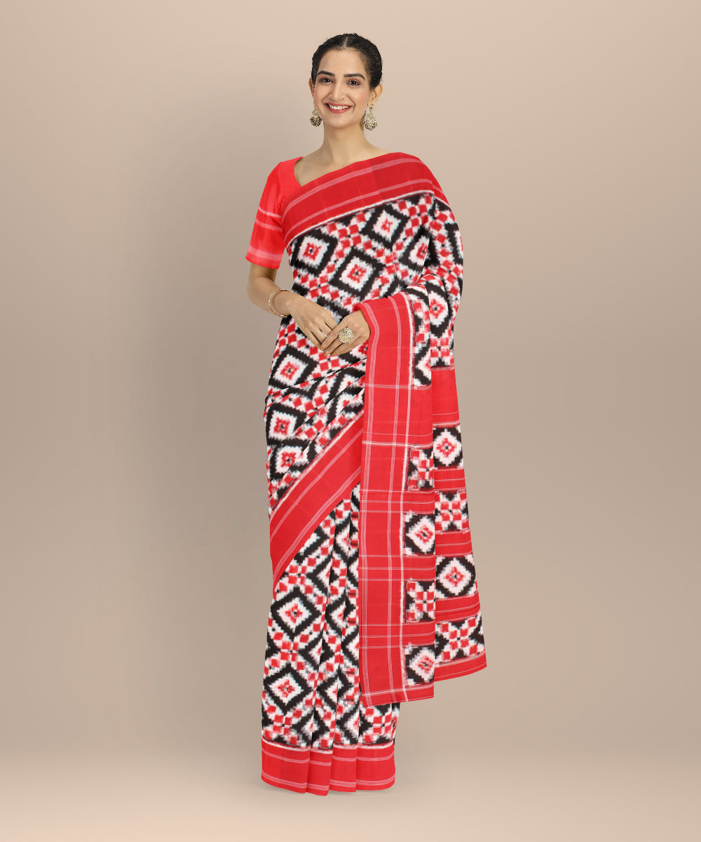 Multicolor red black teliarumal cotton handwoven pochampally ikat saree