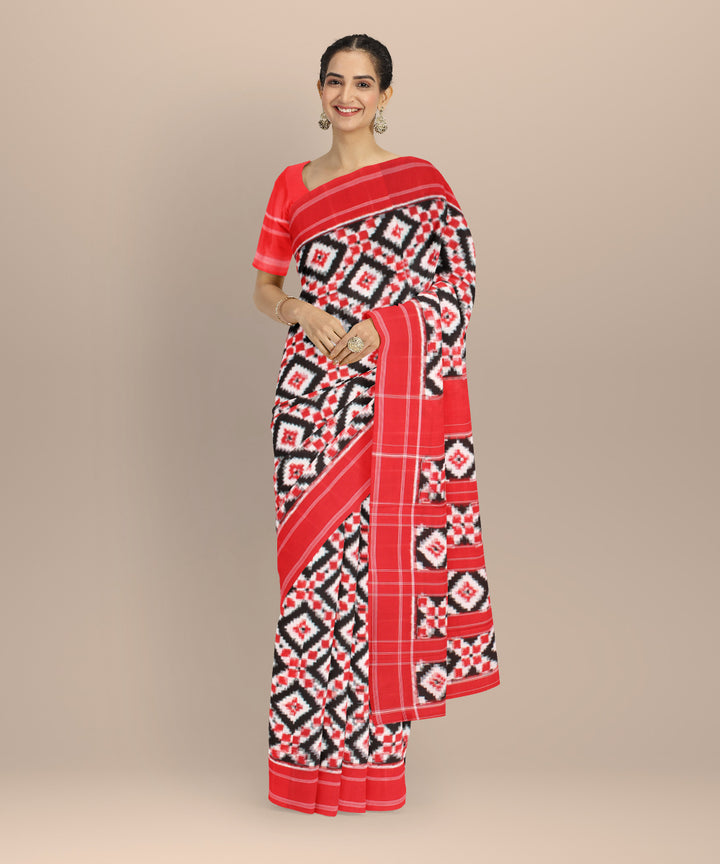 Multicolor red black teliarumal cotton handwoven pochampally ikat saree