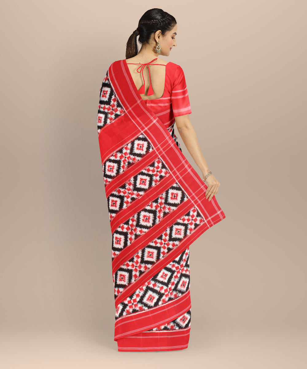 Multicolor red black teliarumal cotton handwoven pochampally ikat saree