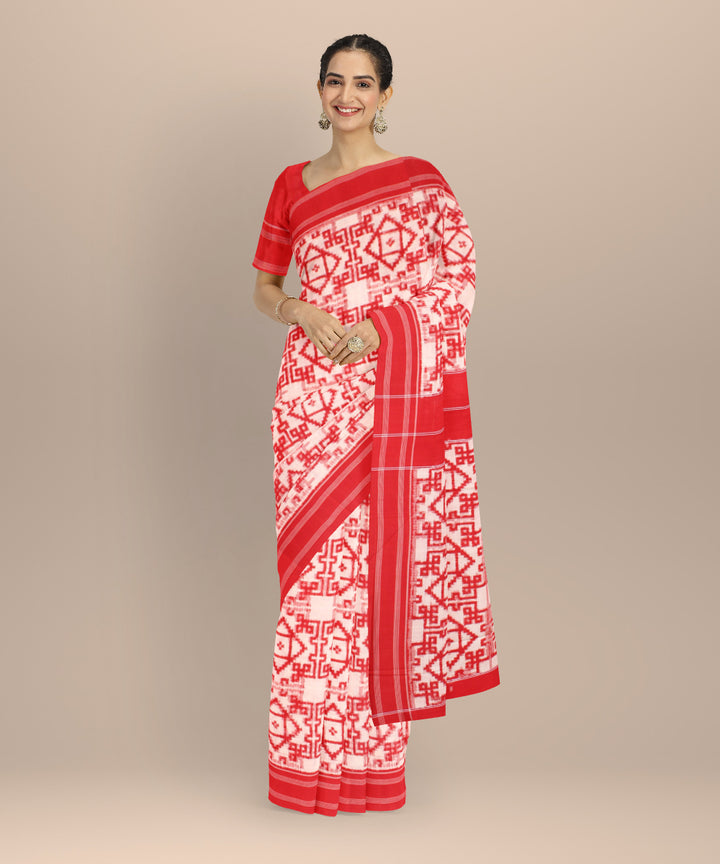 White red teliarumal cotton handwoven pochampally ikat saree