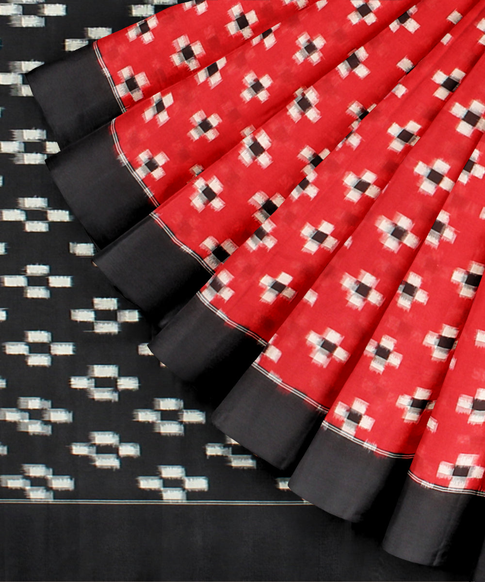 Red black teliarumal handloom cotton pochampally ikat saree