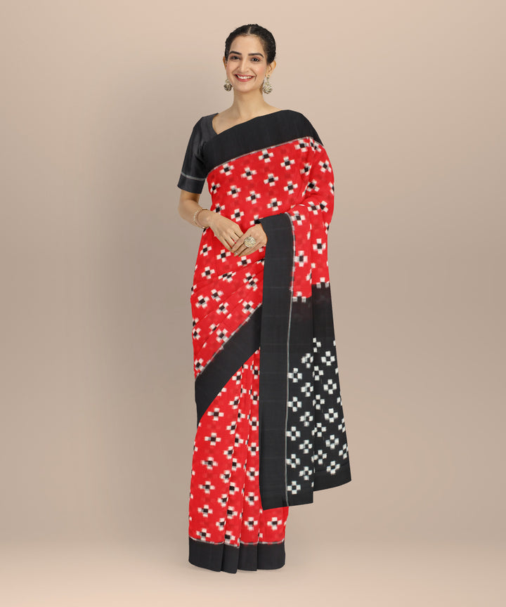 Red black teliarumal handloom cotton pochampally ikat saree