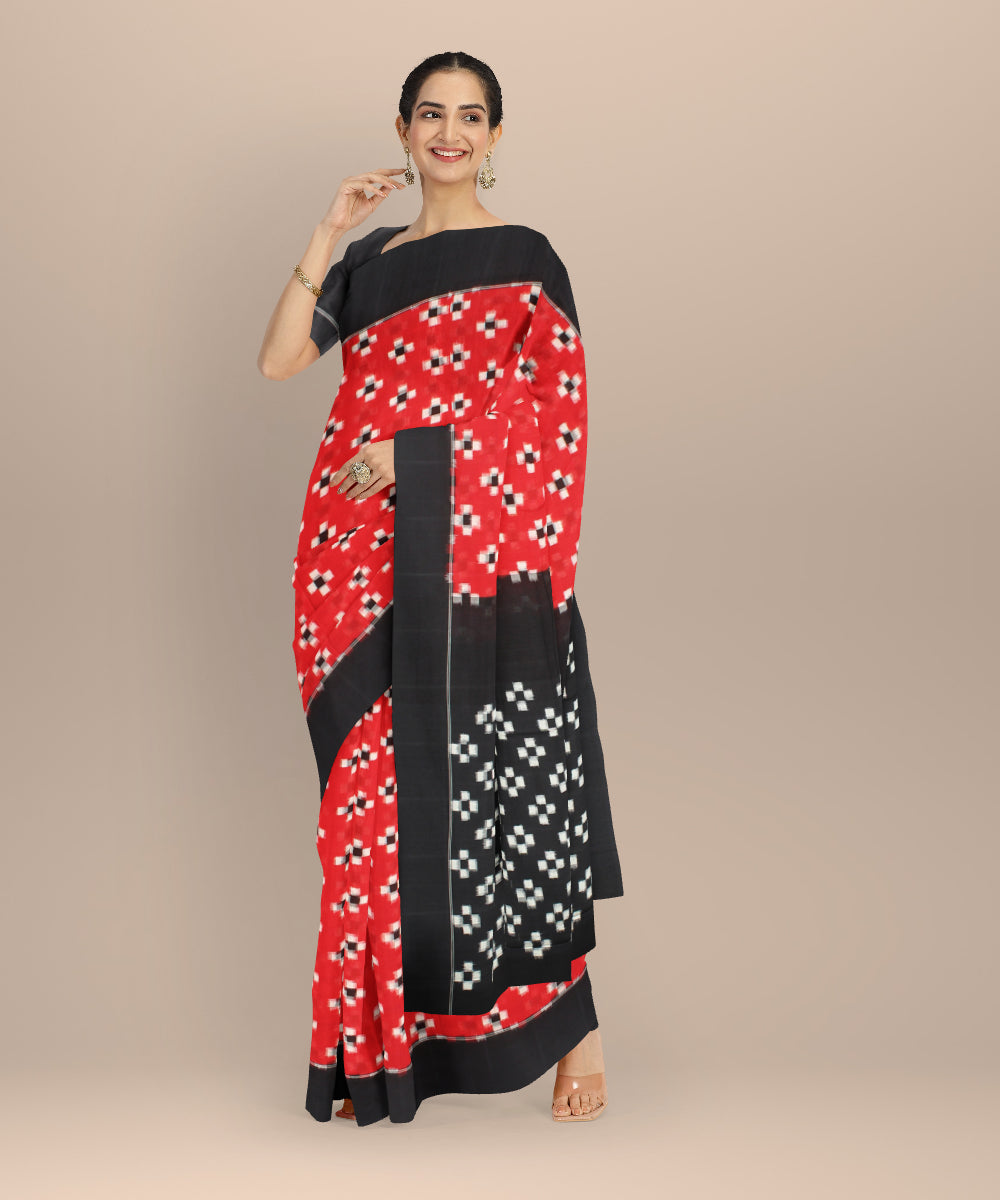 Red black teliarumal handloom cotton pochampally ikat saree