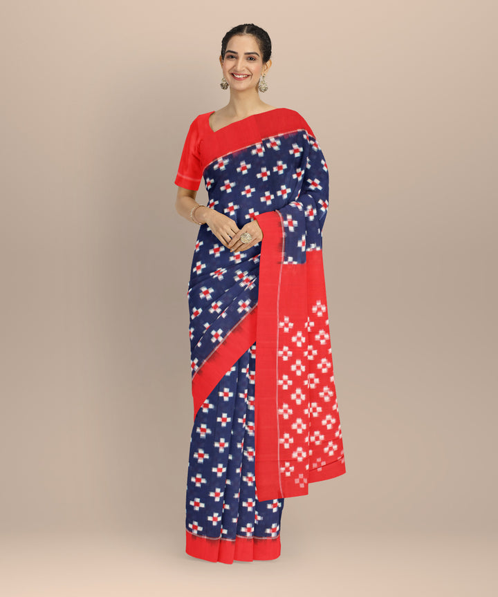 Navy blue red teliarumal cotton handwoven pochampally ikat saree