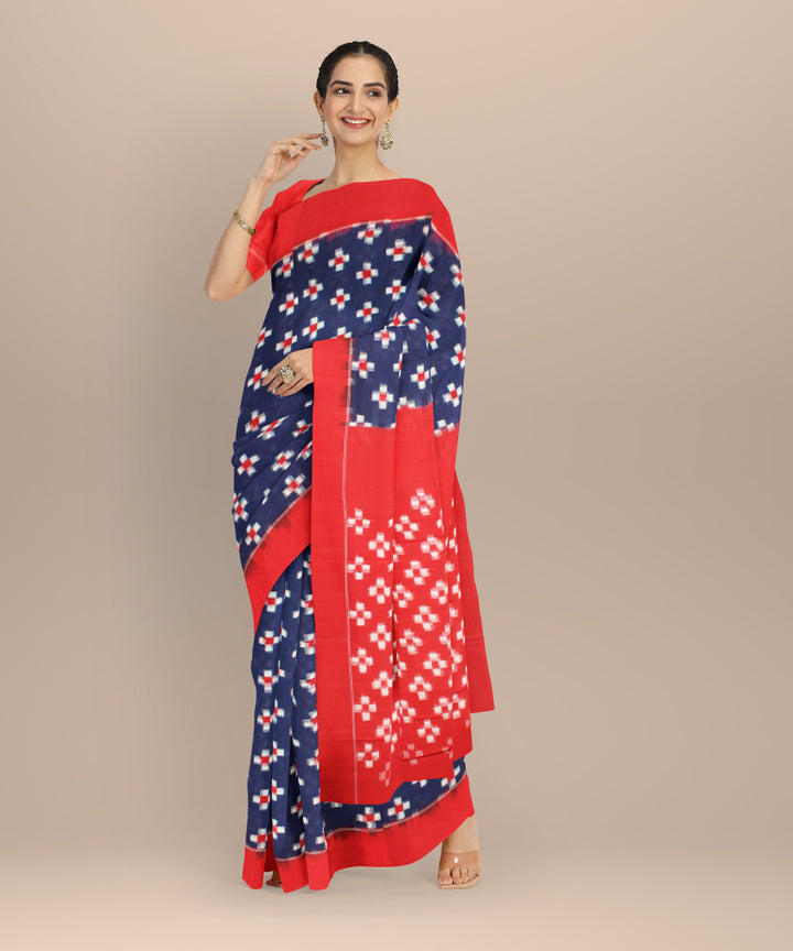 Navy blue red teliarumal cotton handwoven pochampally ikat saree