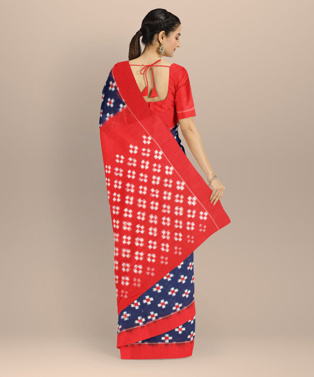 Navy blue red teliarumal cotton handwoven pochampally ikat saree