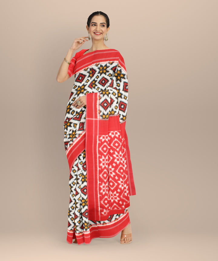Multicolor red maroon teliarumal cotton handwoven pochampally ikat saree