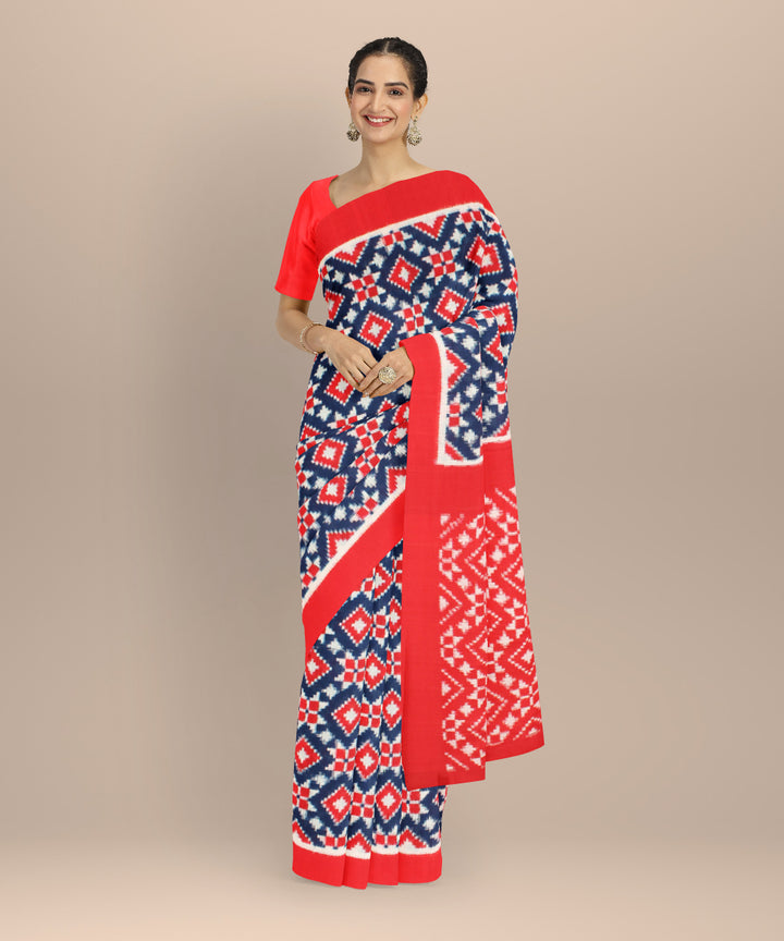 Multicolor red teliarumal cotton handwoven pochampally ikat saree