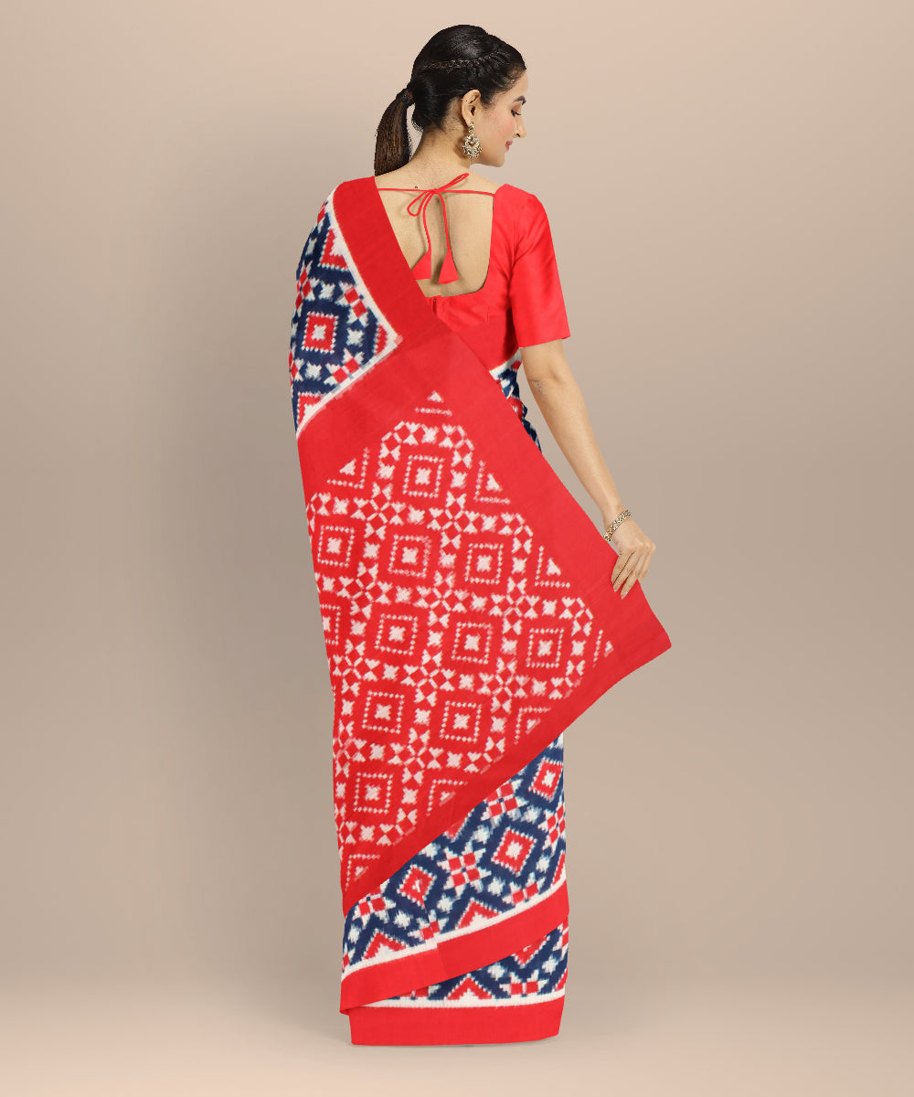 Multicolor red teliarumal cotton handwoven pochampally ikat saree