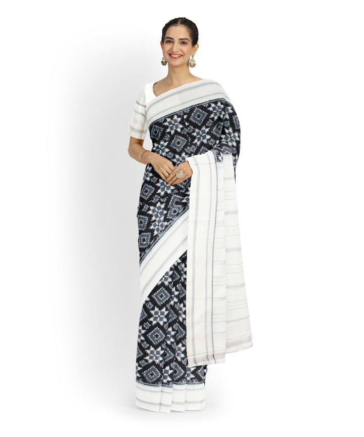 Black offwhite teliarumal cotton handwoven pochampally ikat saree