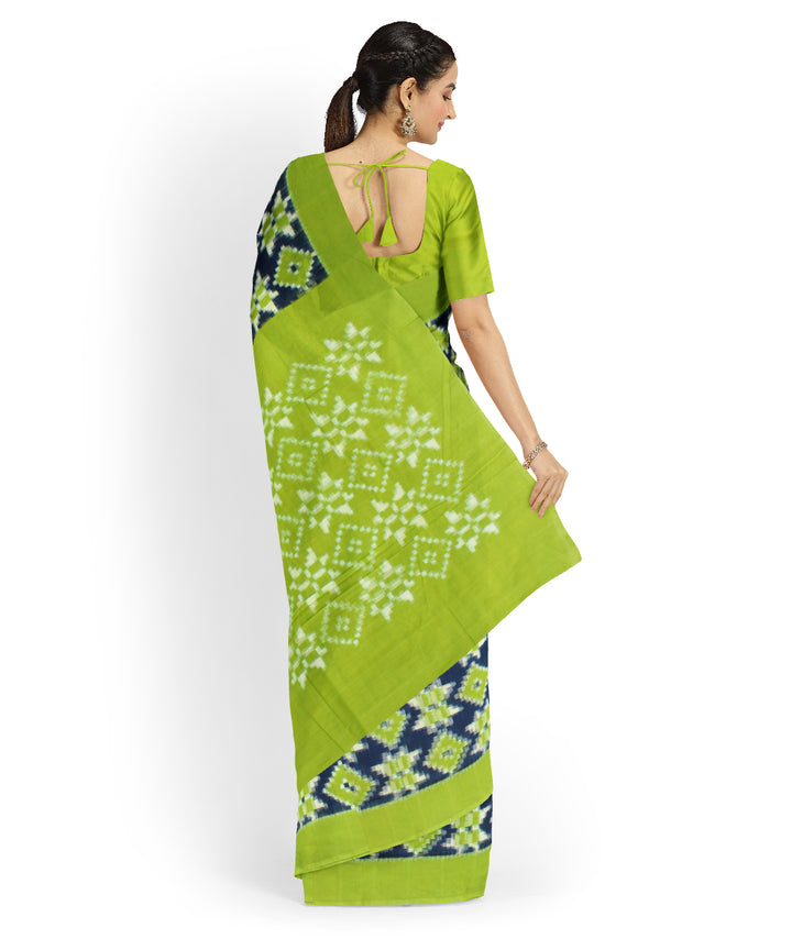 Navy blue light green teliarumal cotton handwoven pochampally ikat saree