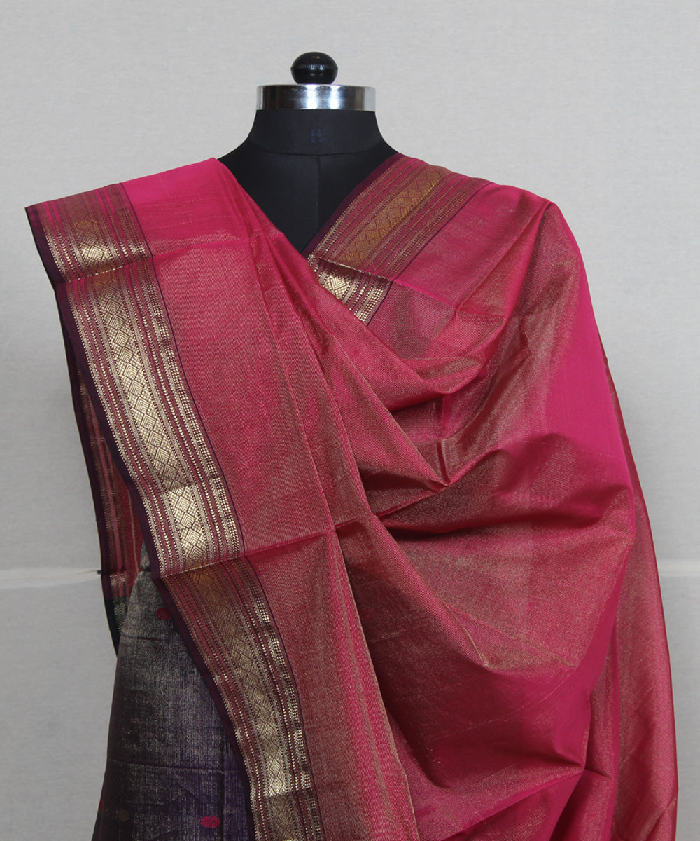 2pcs purple brick red cotton silk handwoven maheshwari dress material