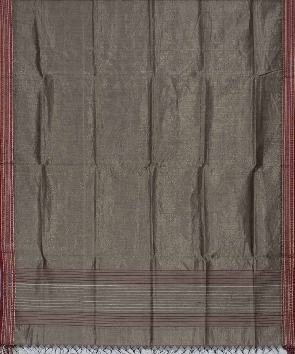 Grey red cotton silk handwoven maheshwari dupatta