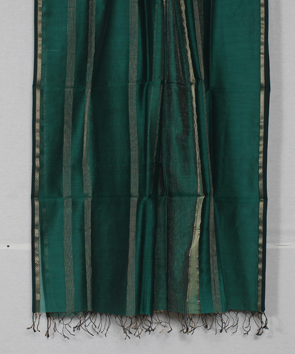 Dark green cotton silk handwoven maheshwari dupatta