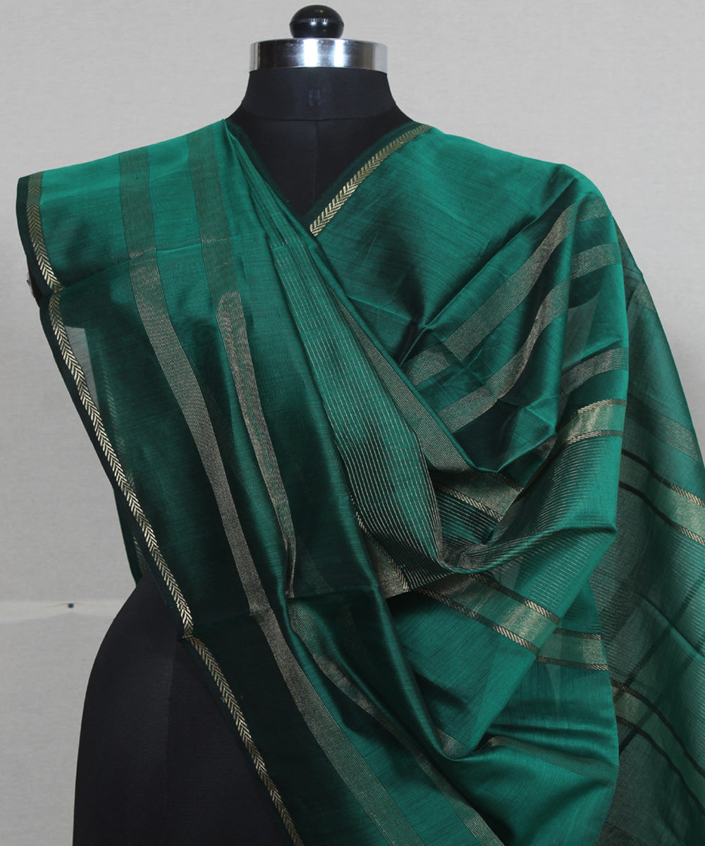 Dark green cotton silk handwoven maheshwari dupatta