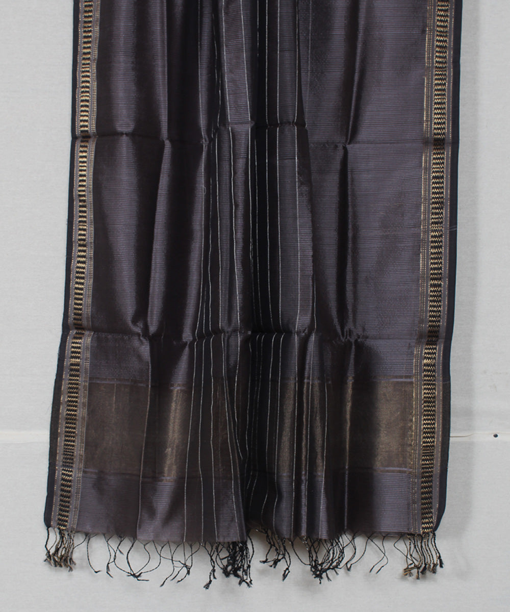 Grey black cotton silk handwoven maheshwari dupatta