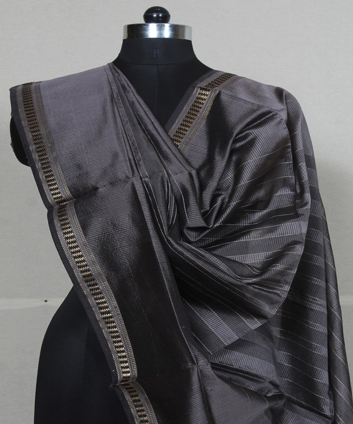 Grey black cotton silk handwoven maheshwari dupatta