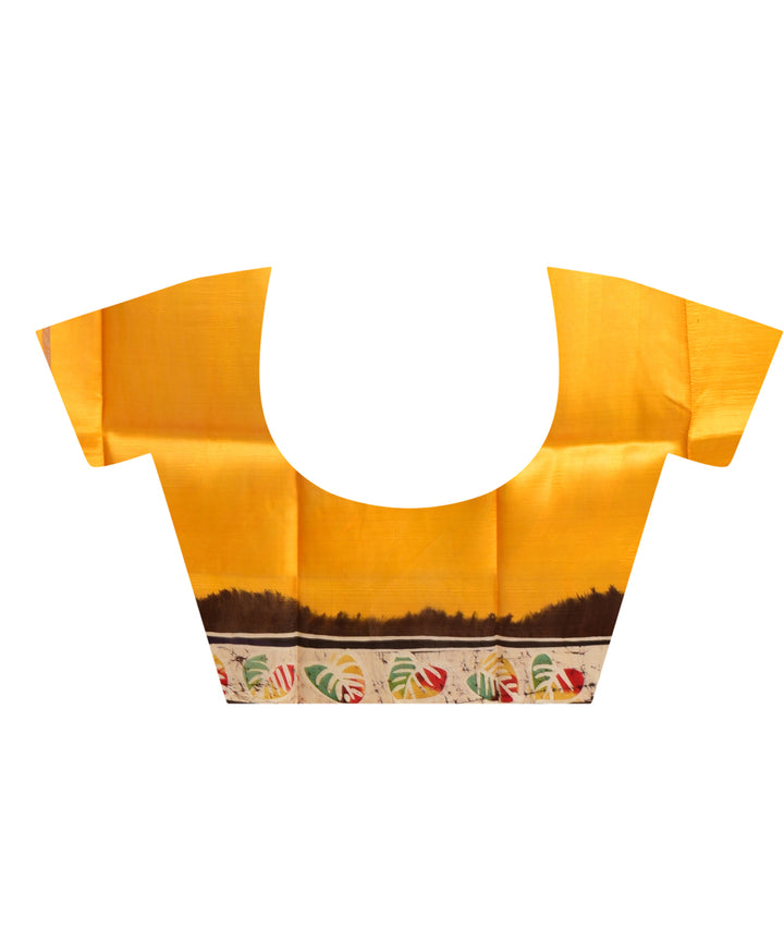 Multicolor mustard silk hand batik printed saree