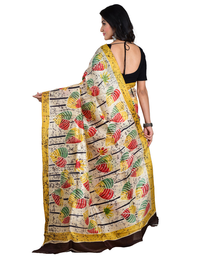 Multicolor mustard silk hand batik printed saree